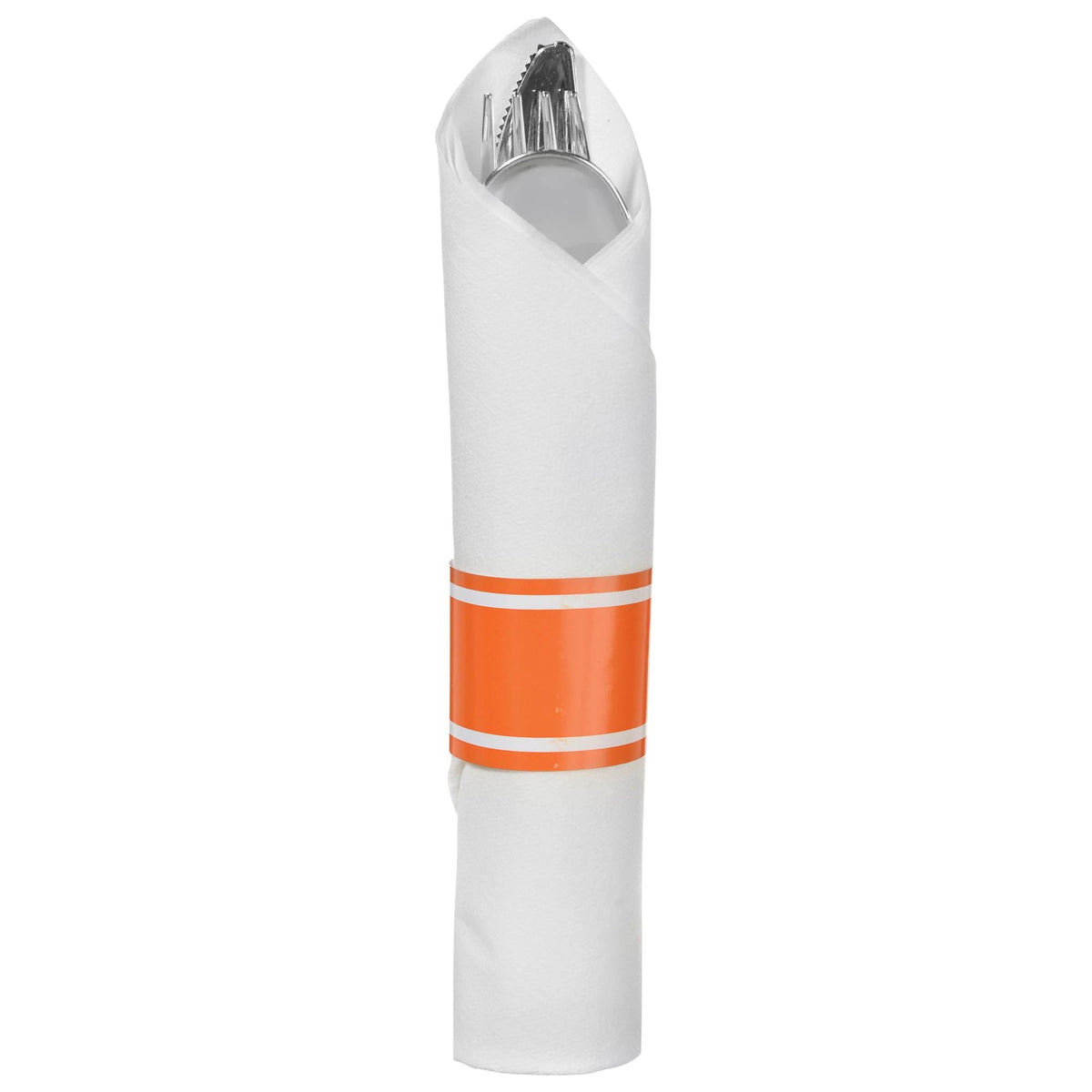 Premium Orange Rolled Cutlery Set with Guest Towel - 10 pack