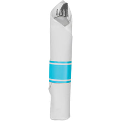 Premium Caribbean Blue Rolled Cutlery Set with Guest Towel -10 pack
