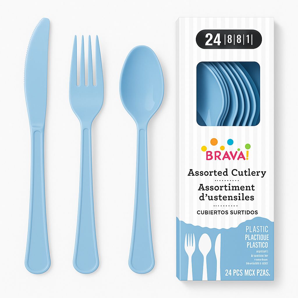 Pastel Blue Assorted Plastic Cutlery - 24 Count