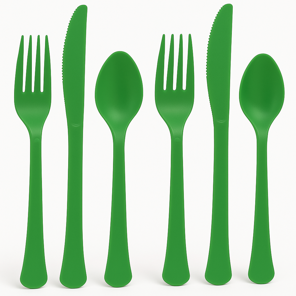 Festive Green Plastic Cutlery Assortment