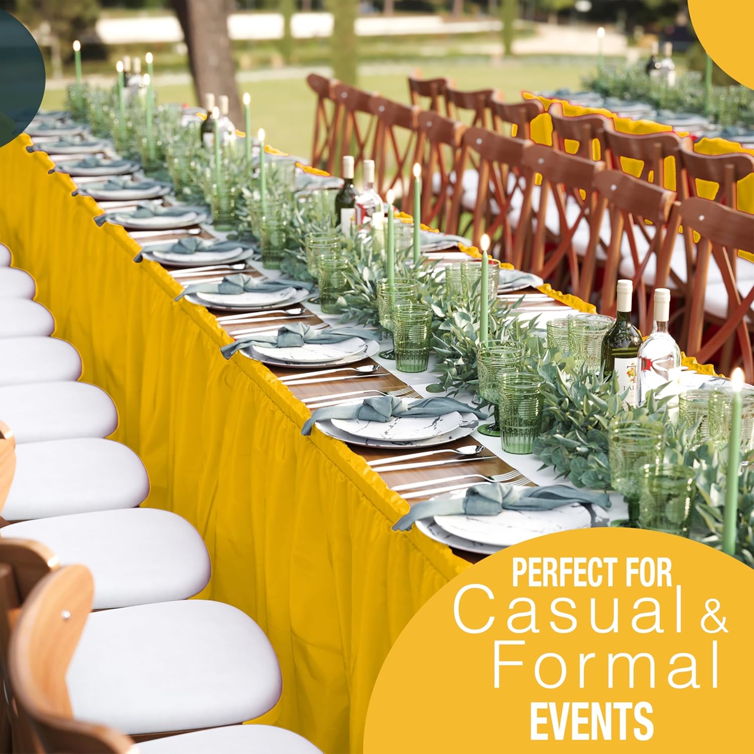 Yellow Plastic Table Skirt | 6 Pack - 168 in. x 29 in.