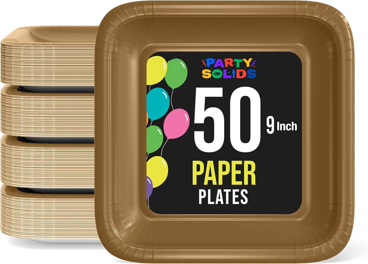 9 In. Bronze Square Paper Plates | 50 Count