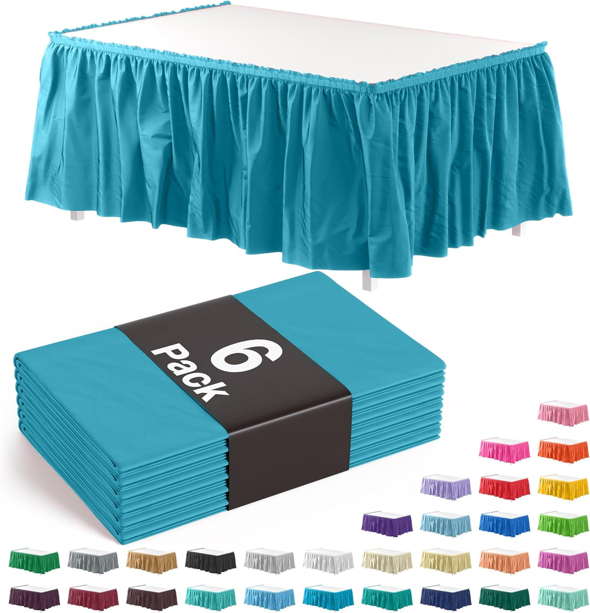 Turquoise Plastic Table Skirt | 6 Pack - 168 in. x 29 in.