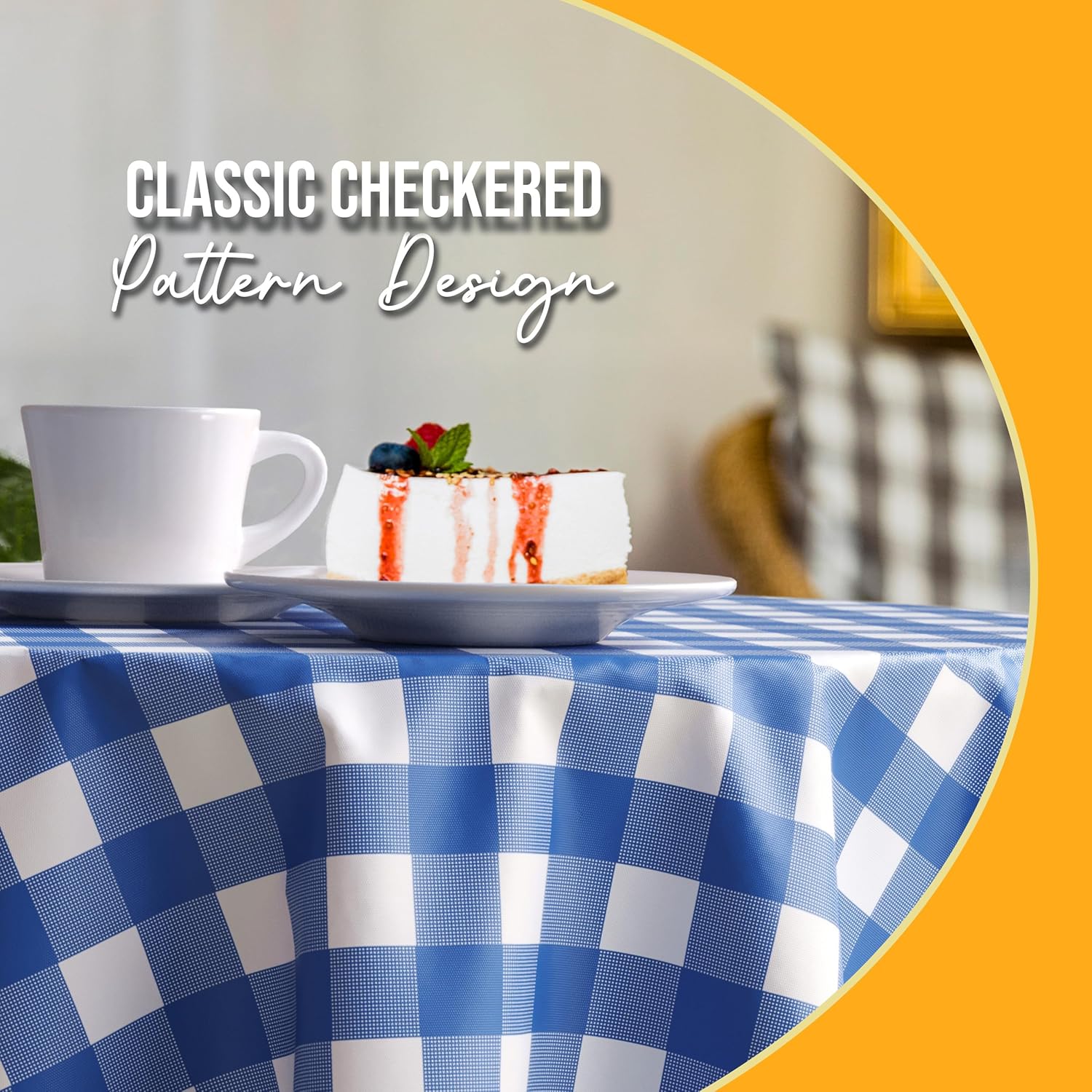 Round Blue Gingham Plastic Table Cover - 84 in.