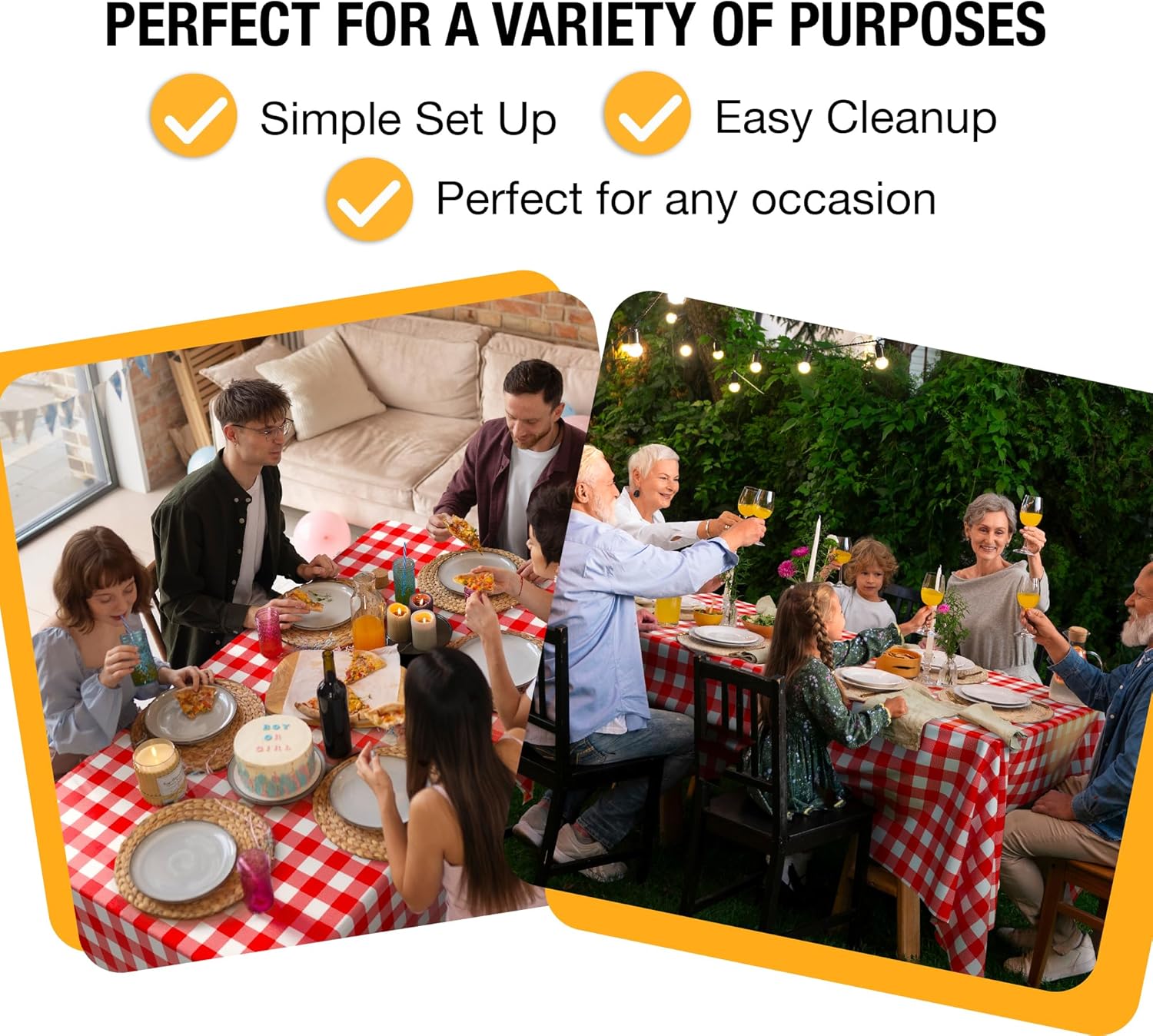 Red Gingham Plastic Table Cover - 54 In. x 108 In.