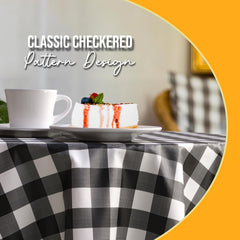 Round Black Gingham Plastic Table Cover - 84 in.