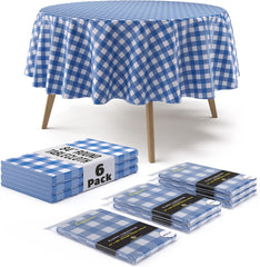 Round Blue Gingham Plastic Table Covers | 6 Pack - 84 in.