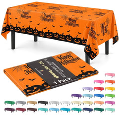 Happy Halloween Orange Plastic Table Cover | 54 in. x 108 in.