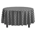 84 In. Round Black/White Checkered Plastic Table Cover