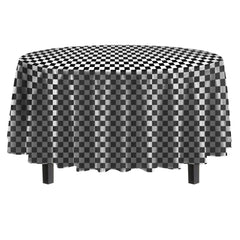 84" Round Black/White Checkered Table Cover