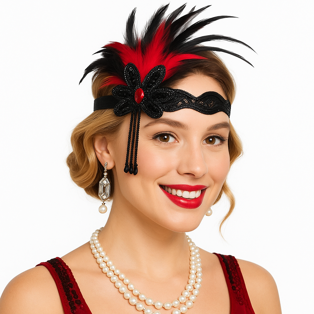 Glamorous 1920s Sequin & Feather Flapper Headband