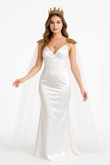 Women's Ethereal Tulle & Gold Chain Cape - Elegant Costume Accessory