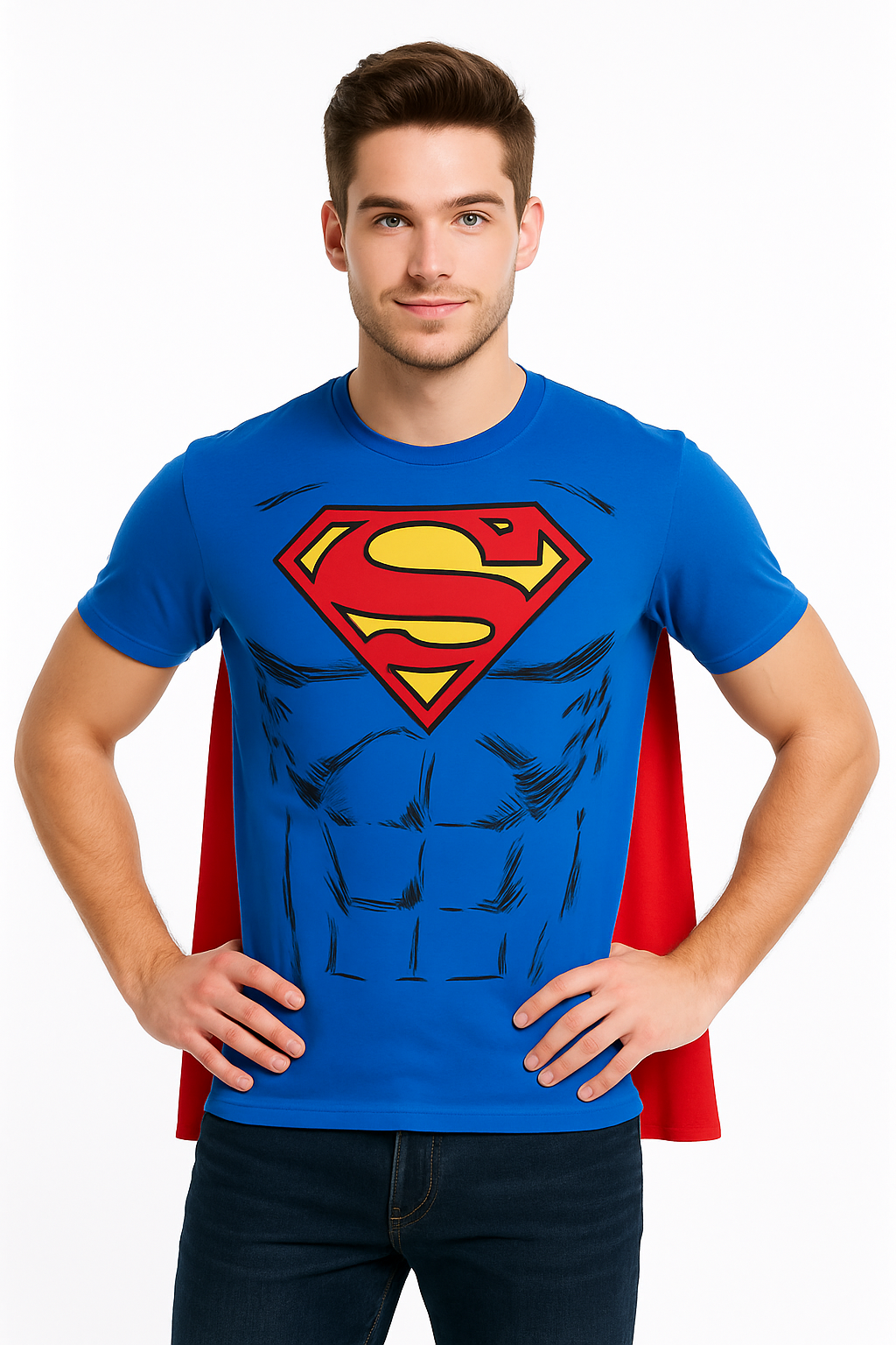 Superman Costume T-Shirt with Cape - Adult L/XL