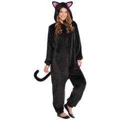 Cozy Black Cat Zipster Halloween Costume for Adults S/M