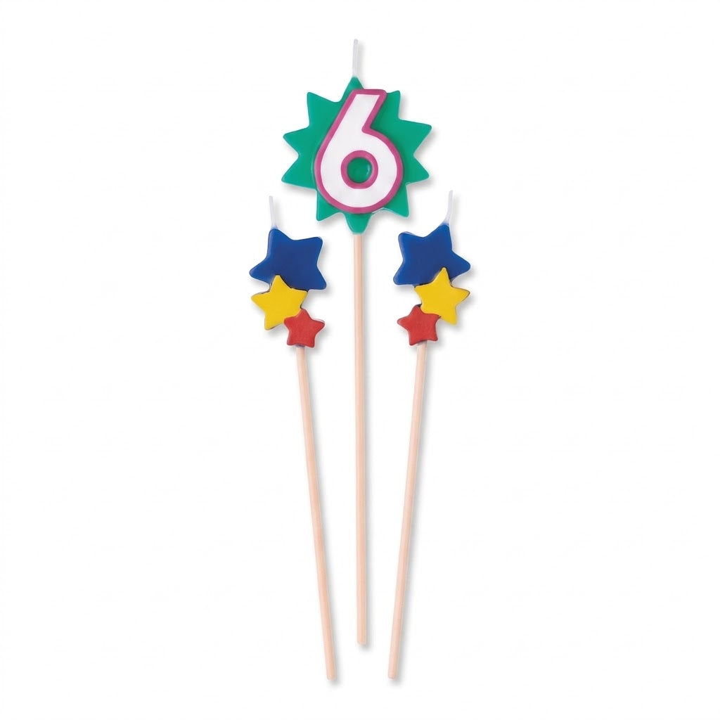 Star Number 6 Birthday Toothpick Candle Set | 3 Pc.
