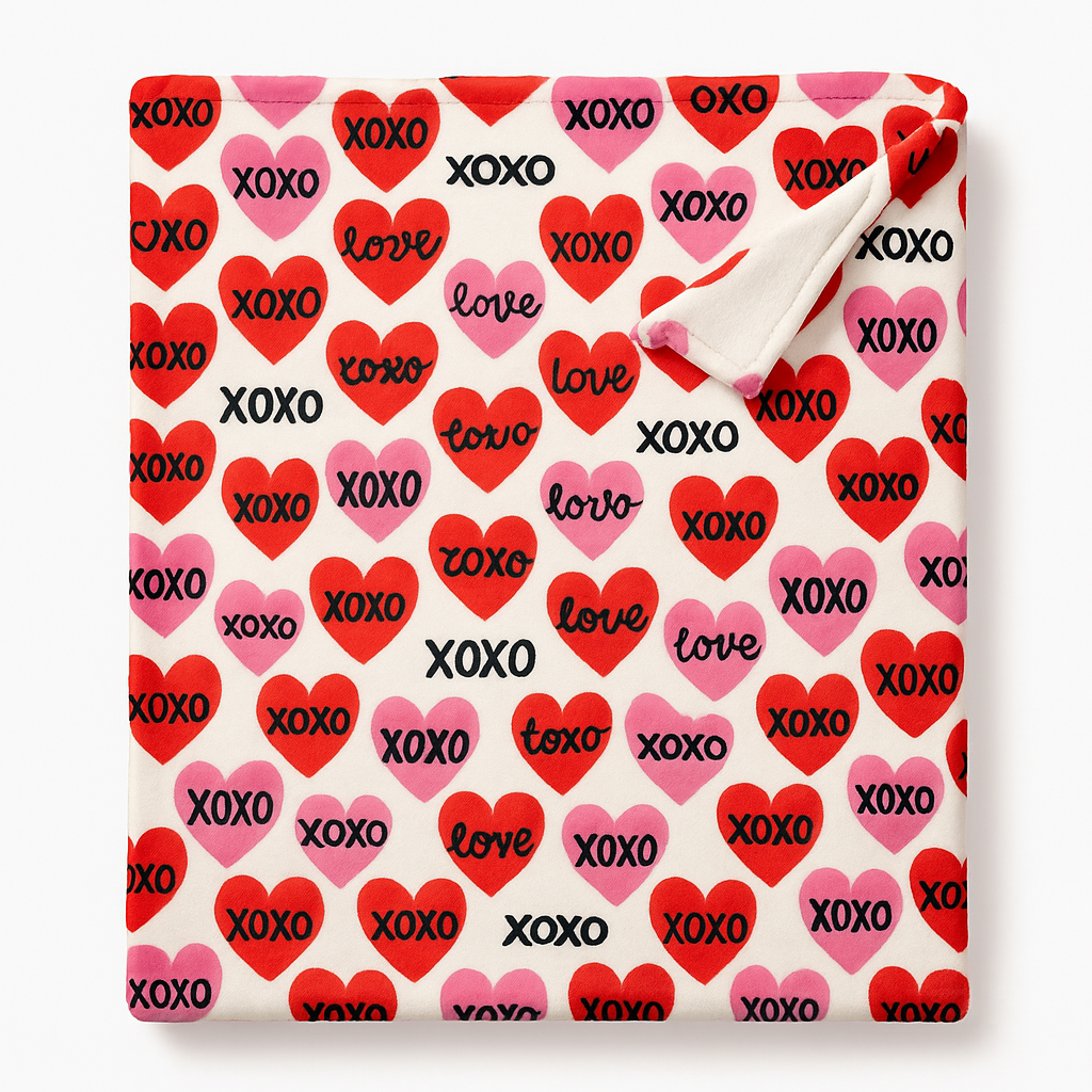 Cozy Valentine Candy Hearts Throw Blanket