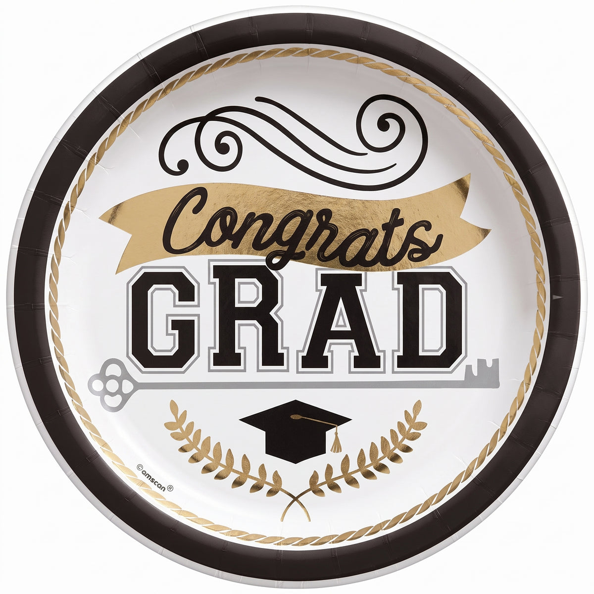 "Congrats Grad" Round Paper Plates - 9-inch, 50 Pack