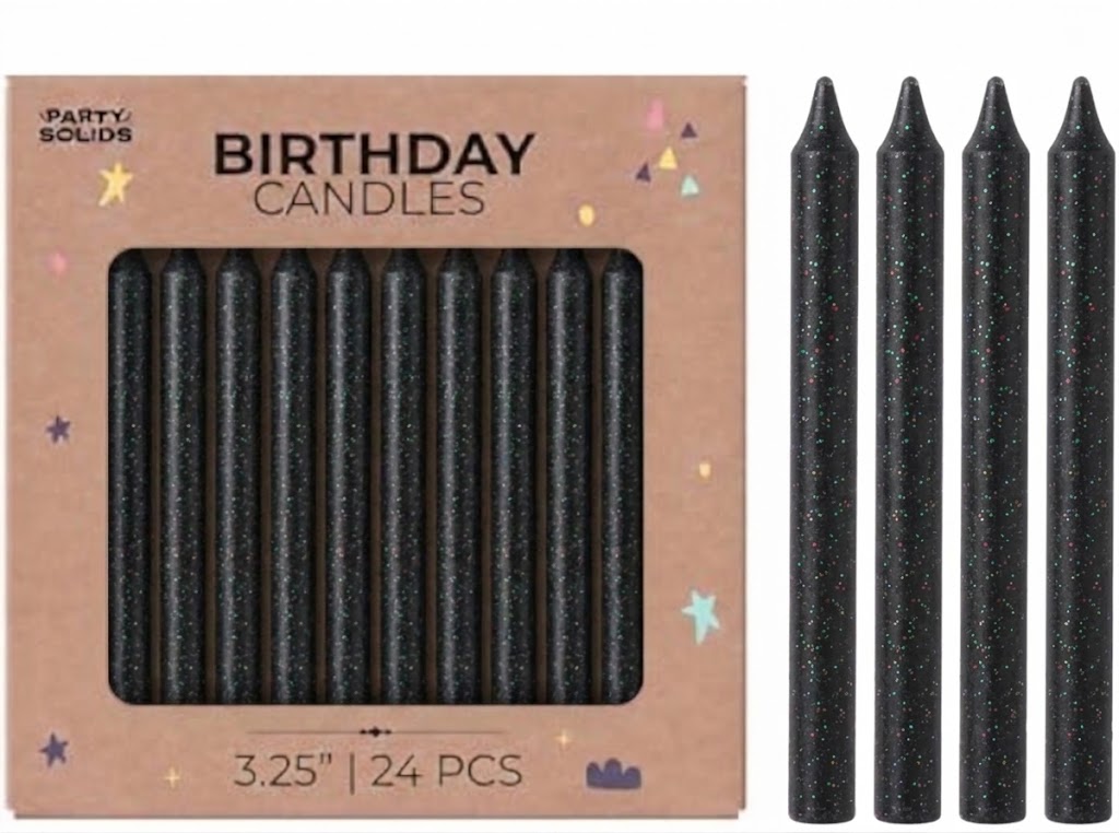 Black Glitter Spiral Birthday Candles - 24 Pack