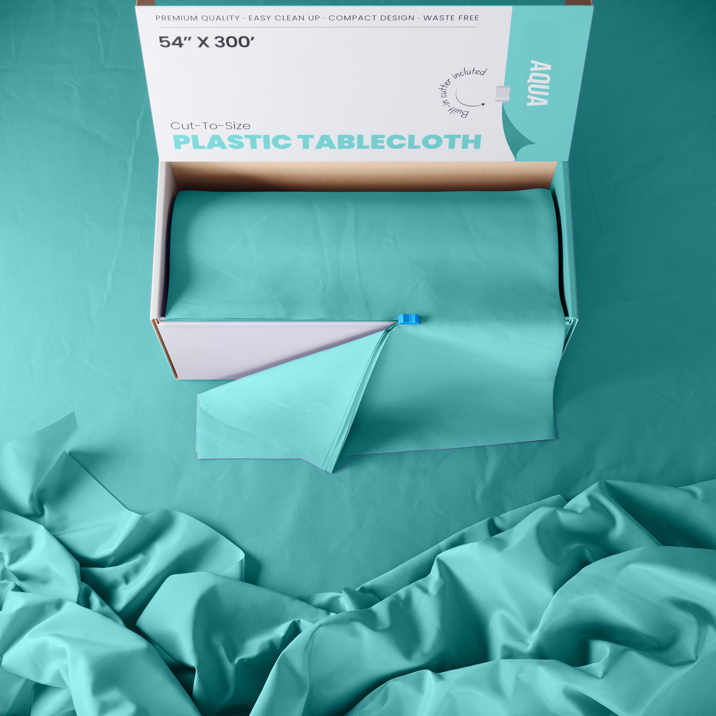 54 in. x 300 Ft. Cut To Size Table Roll  | Aqua | Case of 4