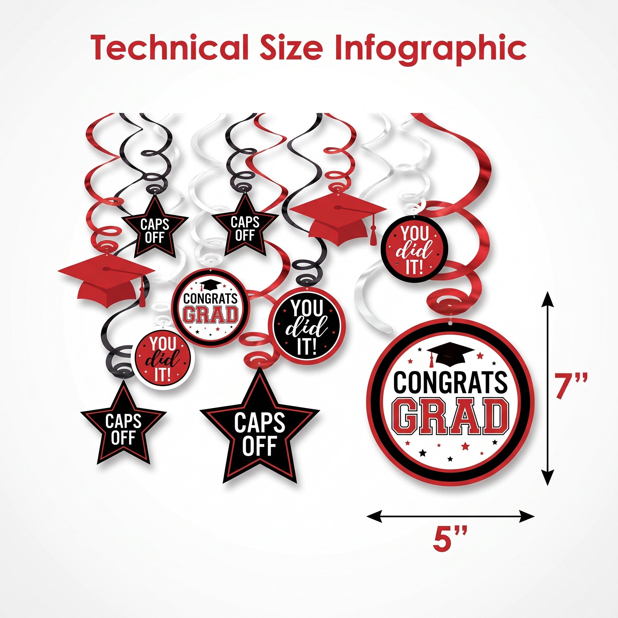 Red Graduation Swirl Decorations Value Pack