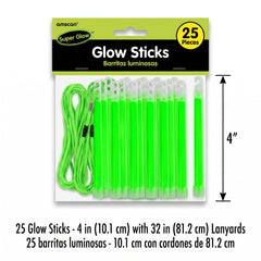 Green Glow Stick Necklaces with Lanyards - 4" (25-Pack)