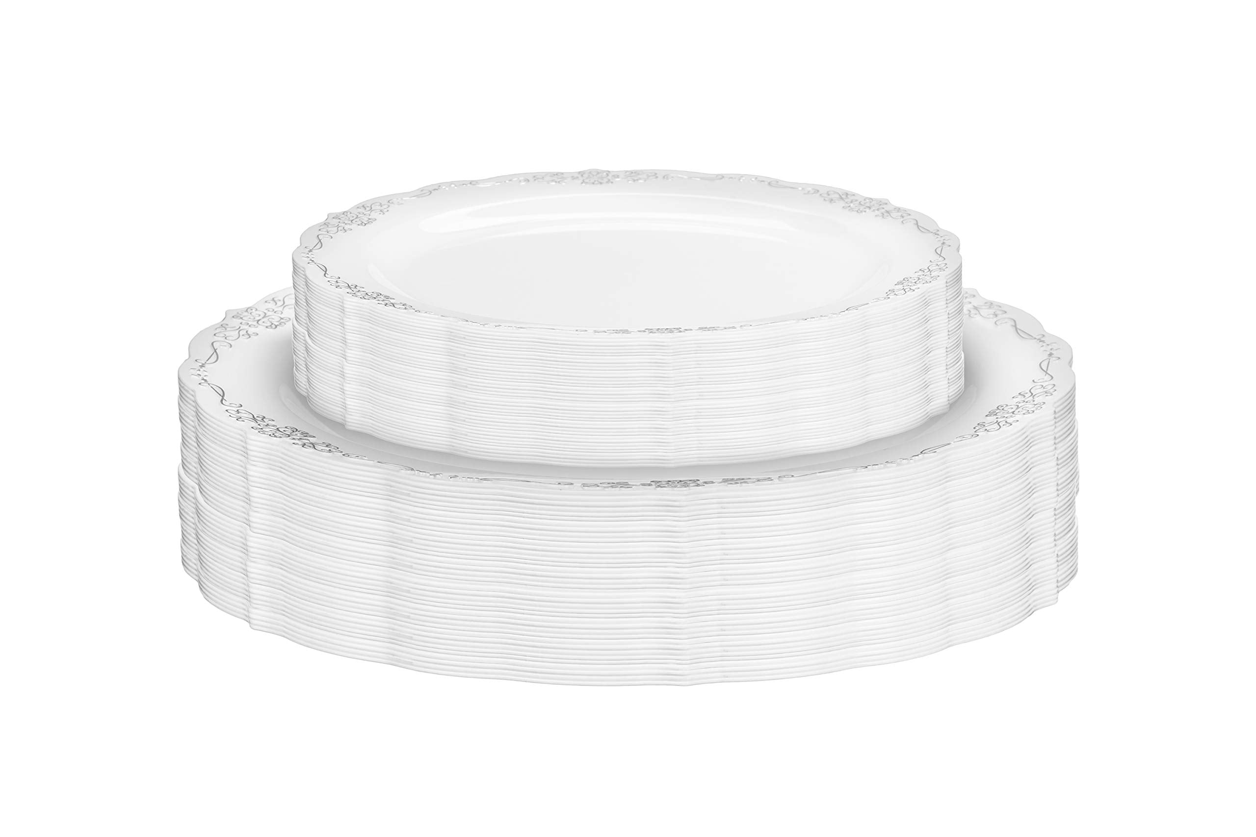 9 In. Gray / Silver Victorian Design Plates | 20 Count