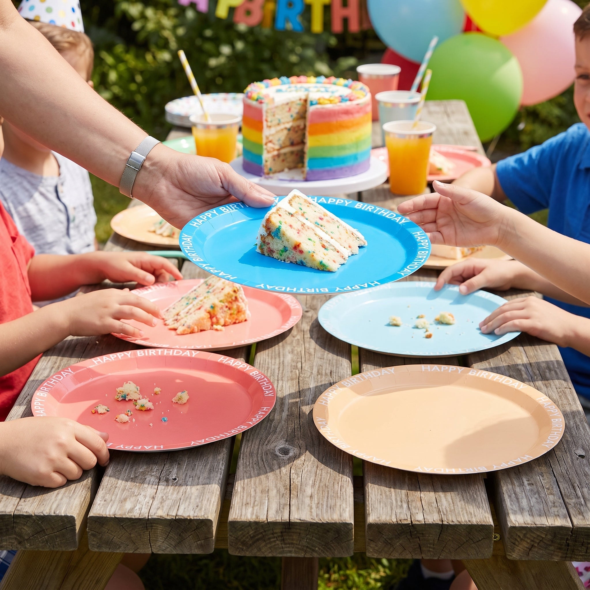 Bright Pastel "Happy Birthday" Rim Plates - 9.5", 8 Pack