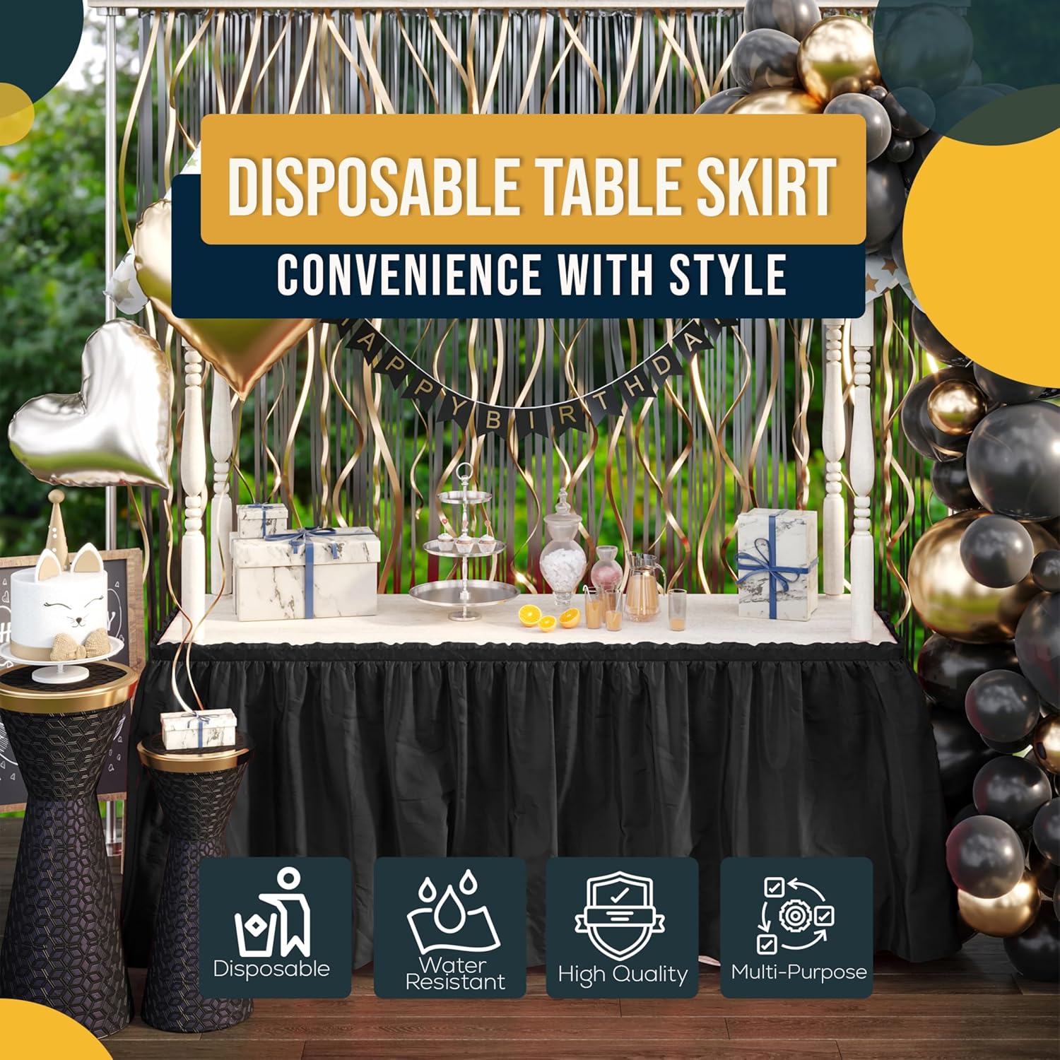 Black Plastic Table Skirt | 6 Pack - 168 in. x 29 in.