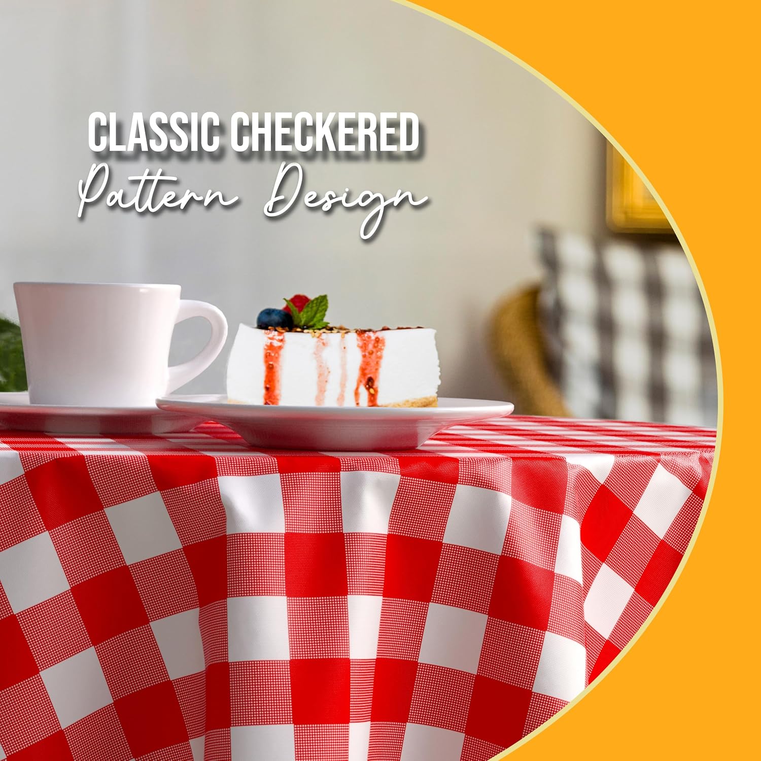 Round Red Gingham Plastic Table Cover - 84 in.