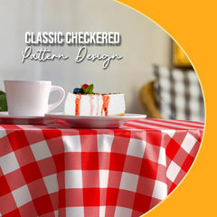 Round Red Gingham Plastic Table Cover - 84 in.