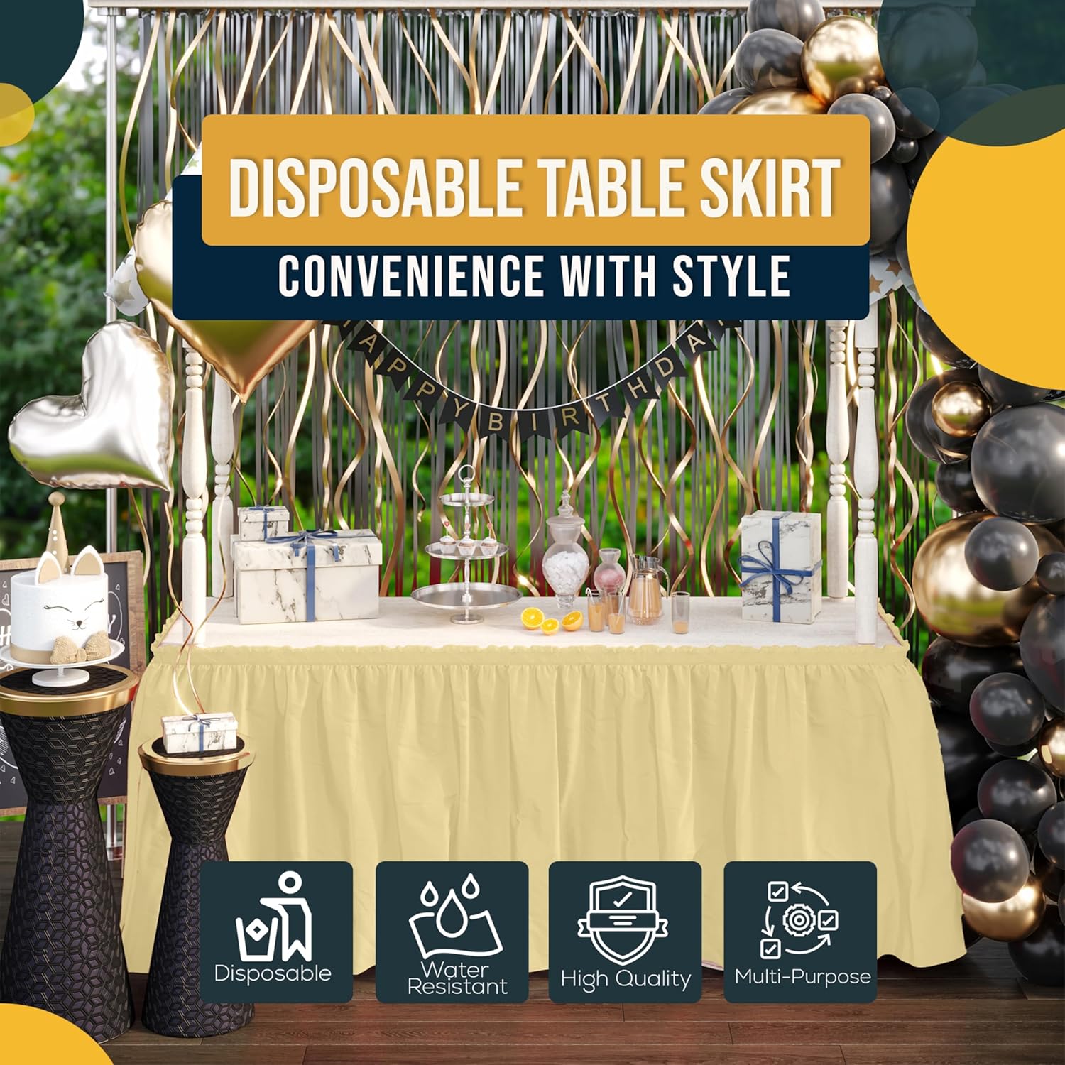 Light Yellow Plastic Table Skirt | 6 Pack - 168 in. x 29 in.