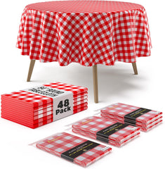 Round Red Gingham Plastic Table Cover - 84 in. | Case of 48