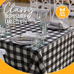 Black Gingham Plastic Table Covers | 12 Pack - 54 In. x 108 In.
