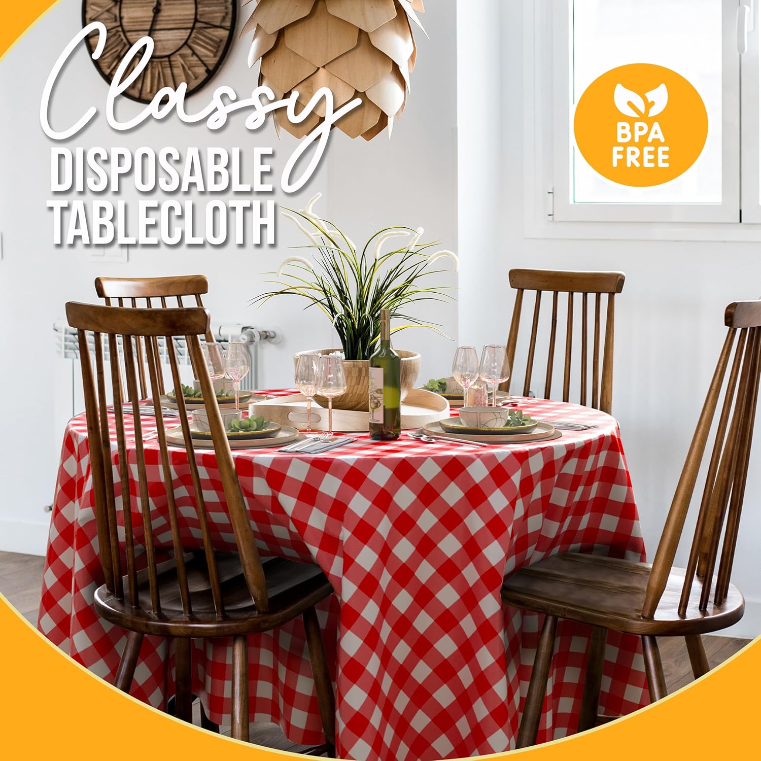 Round Red Gingham Plastic Table Covers | 12 Pack - 84 in.