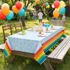 Retro Rainbow Plastic Table Cover for Kids' Parties
