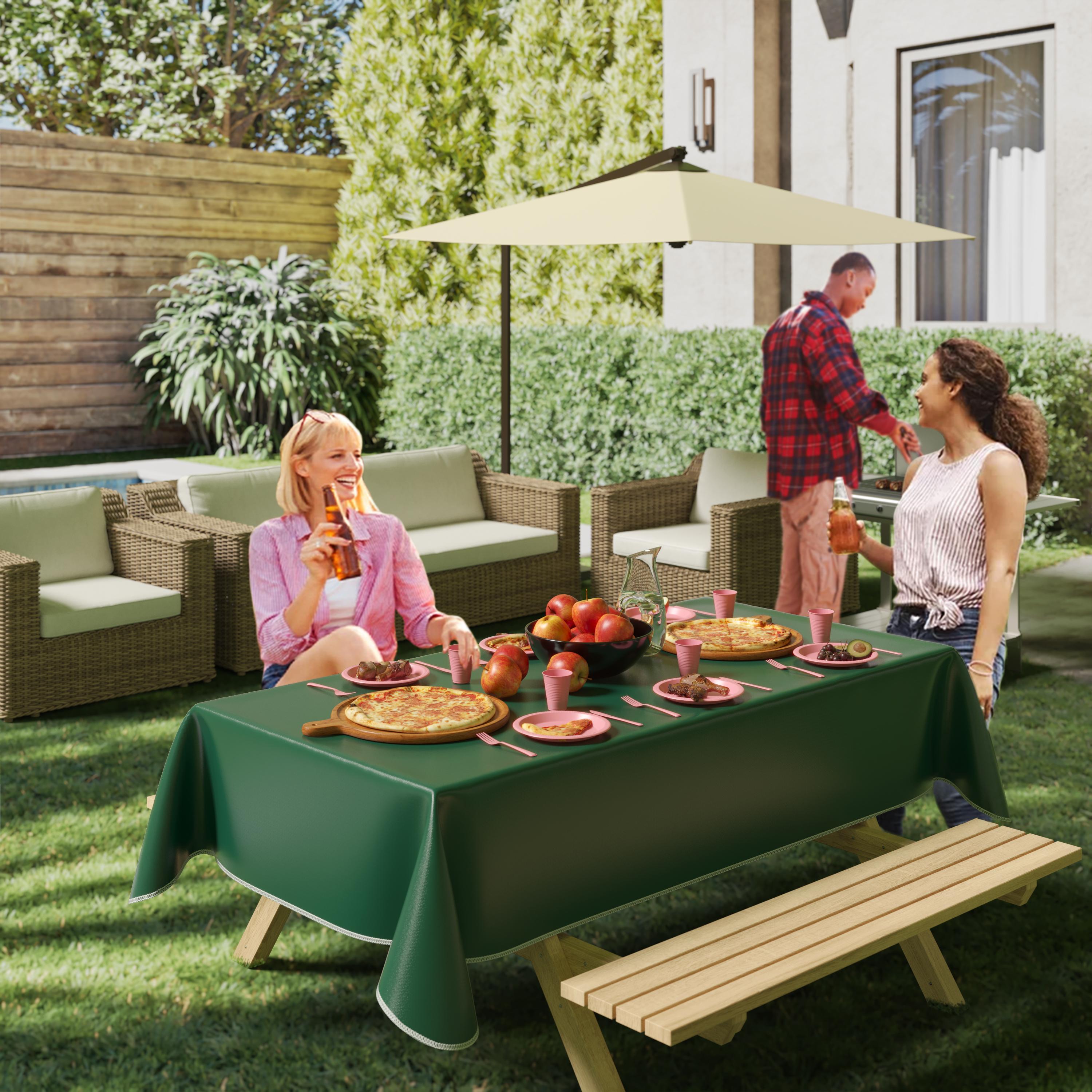 Dark Green Flannel Backed Plastic Table Cover 54 In. x 108 In.