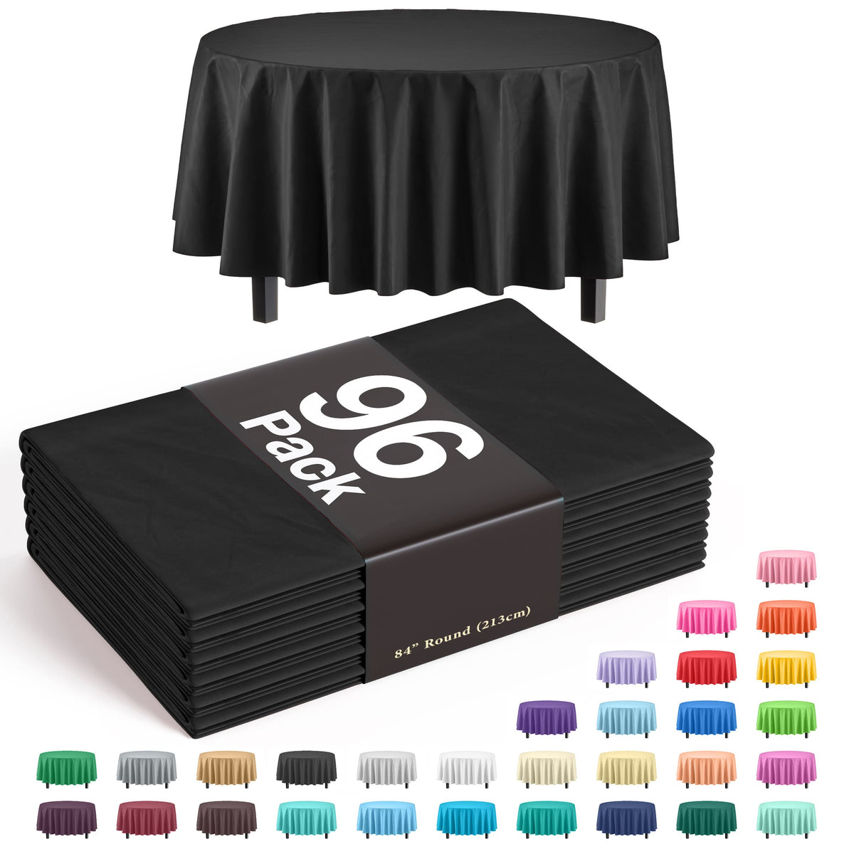 Premium Round Black Plastic Table Cover | Case of 96