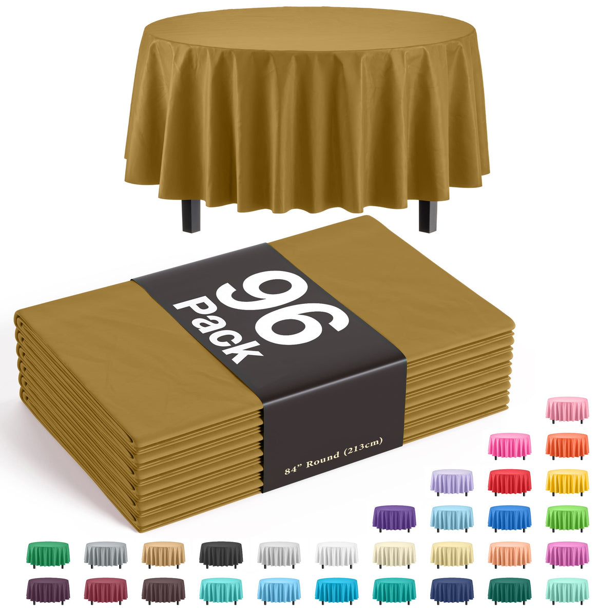 Premium Round Gold Plastic Table Cover | Case of 96