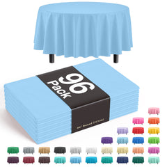Premium Round Light Blue Plastic Table Cover | Case of 96