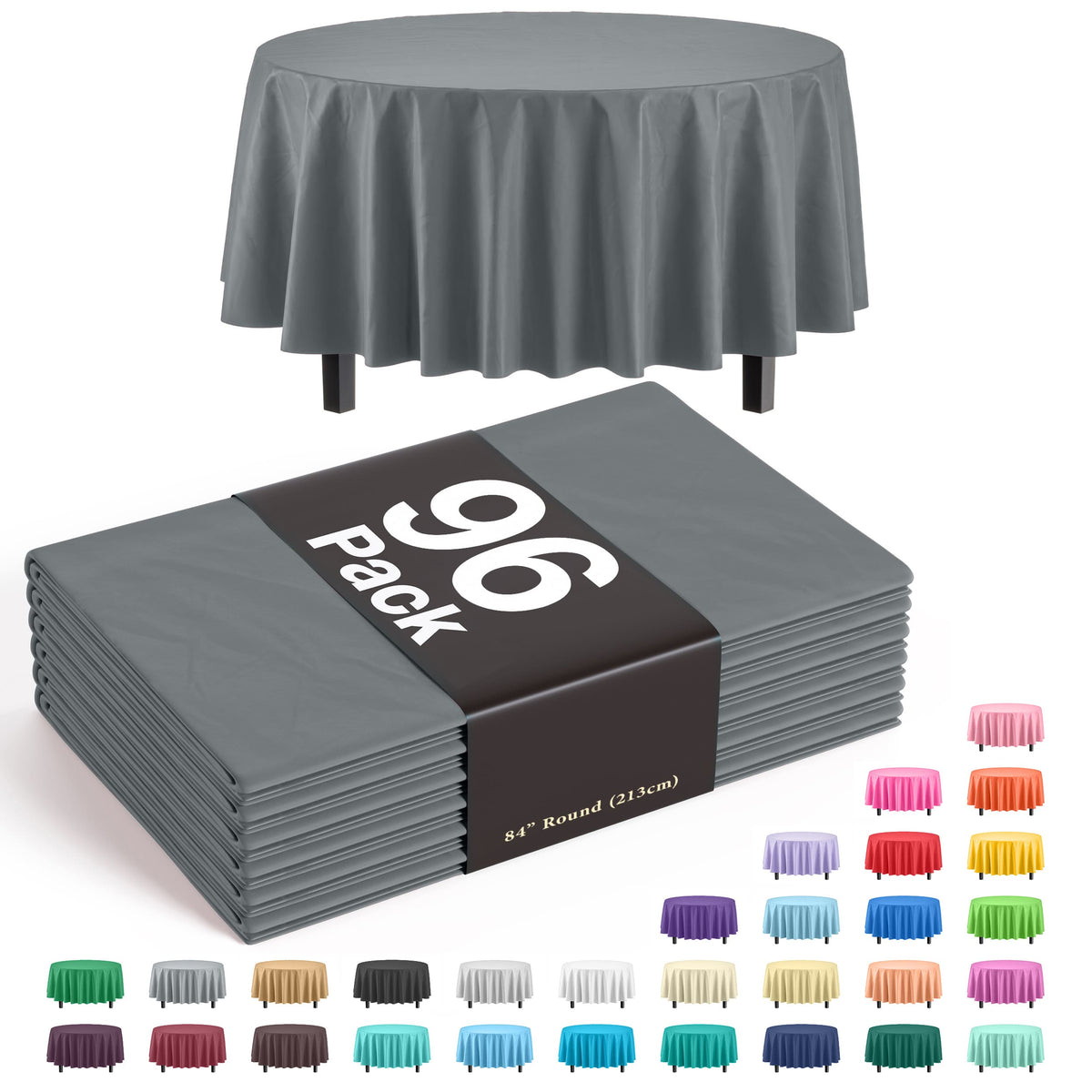Premium Round Silver Plastic Table Cover | Case of 96