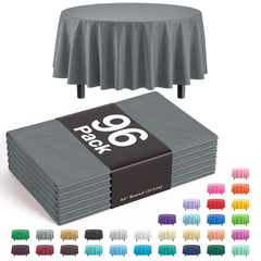 Premium Round Silver Plastic Table Cover | Case of 96