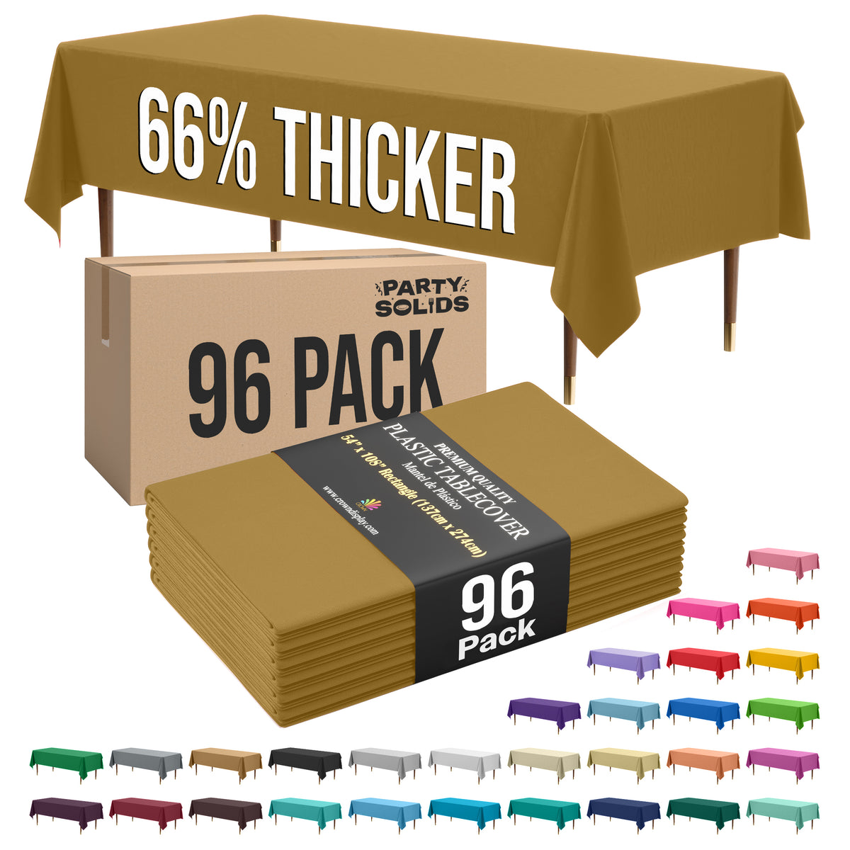 Premium Gold Plastic Table Cover | Case of 96 | 54 in. x 108 in.