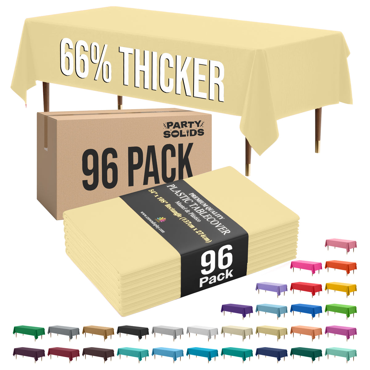 Premium Light Yellow Plastic Table Cover | Case of 96 | 54 in. x 108 in.