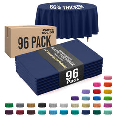 Premium Round Navy Blue Plastic Table Cover | 84 in. | Case of 96