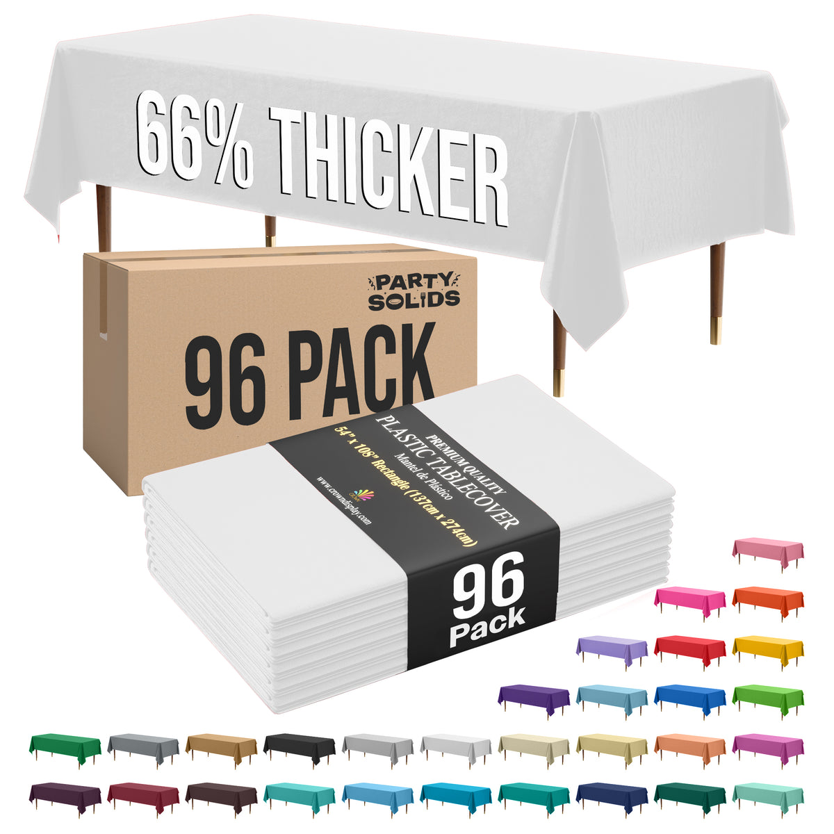 Premium White Plastic Table Cover | Case of 96 | 54 in. x 108 in.