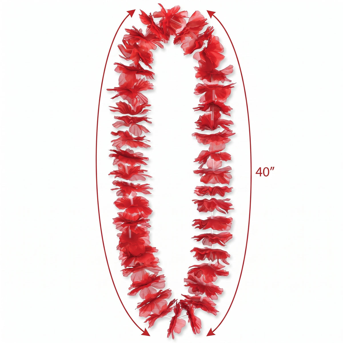 Vibrant Red Lei Necklace - 40" Tropical Accessory