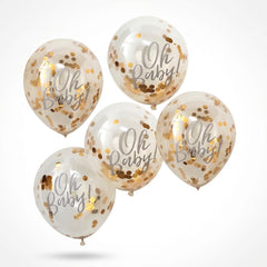 Oh Baby Gold Confetti Latex Balloons 12" | 5 Pack