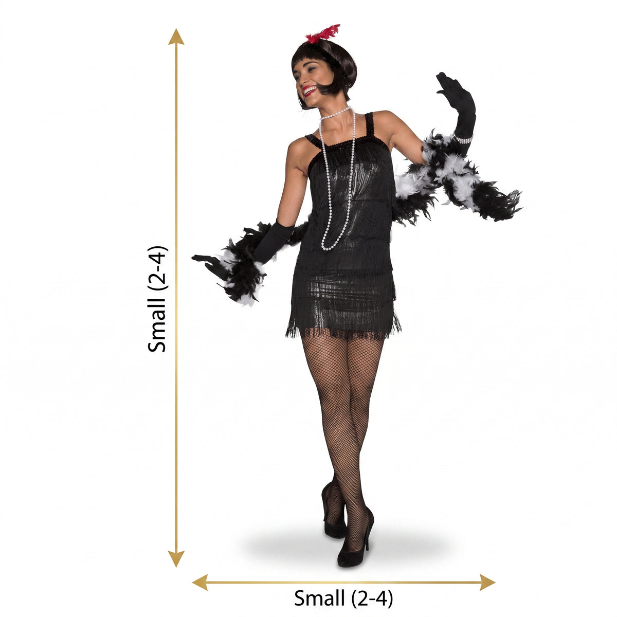 Adult Flashy Flapper Costume with Fringe and Headband - Adult S (2-4)