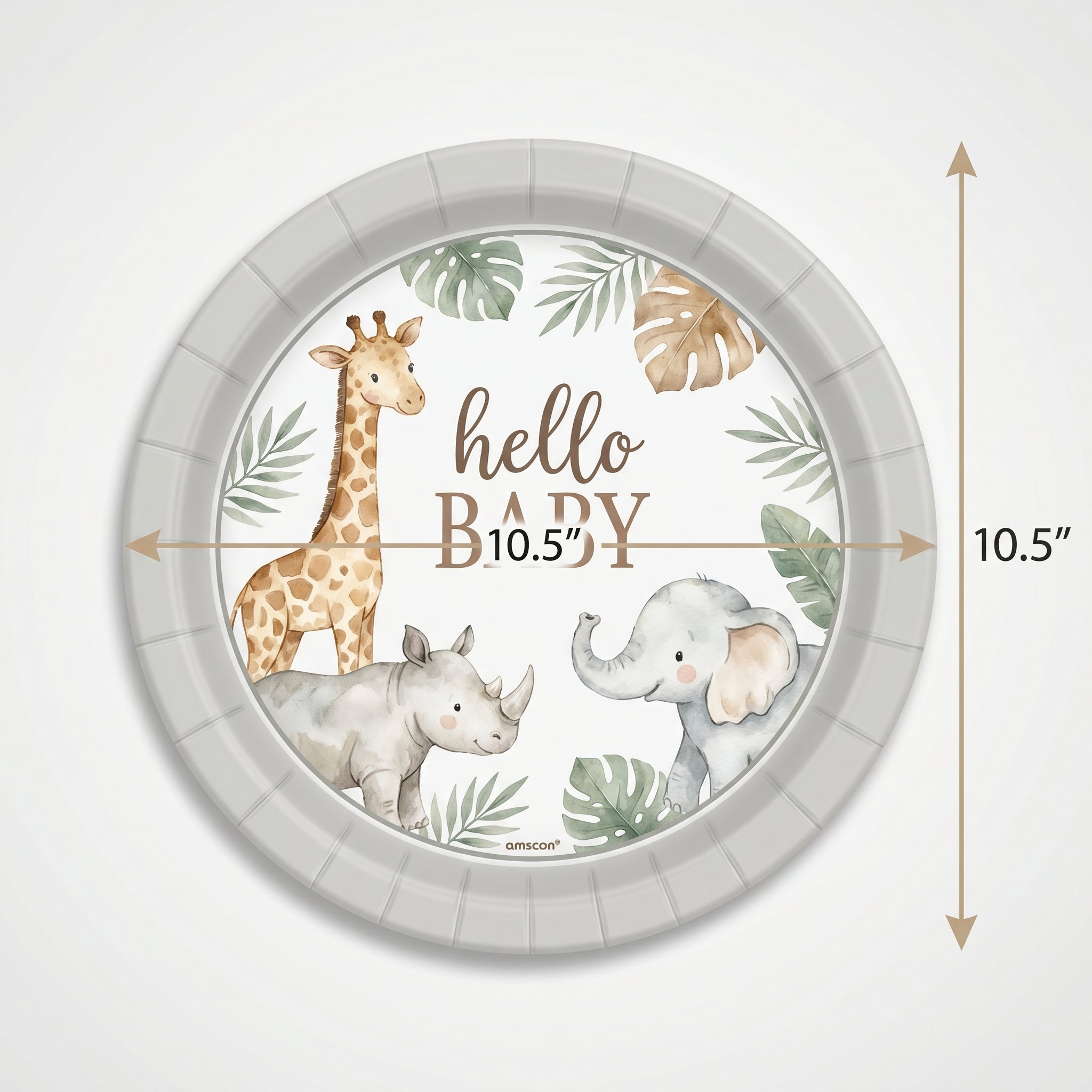 Soft Jungle Baby Shower Round Paper Plates - 10.5-Inch - 10.5 in.