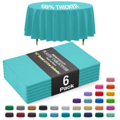 Premium Round Aqua Blue Plastic Table Covers | 6 Pack | 84 in.